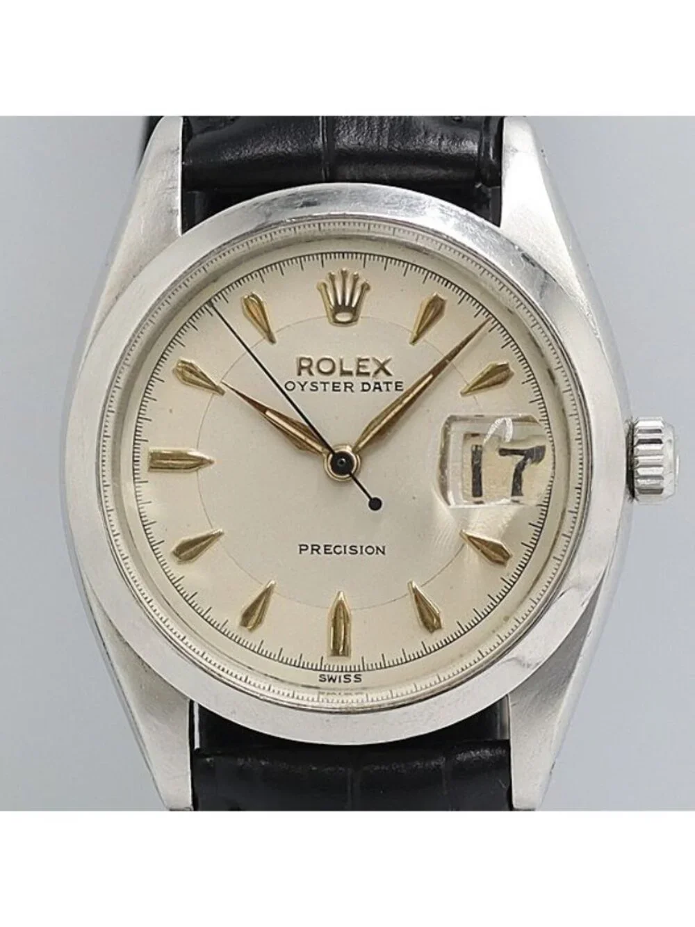 Rolex Oyster Date Precision Hand Wound Ivory Dial Watch